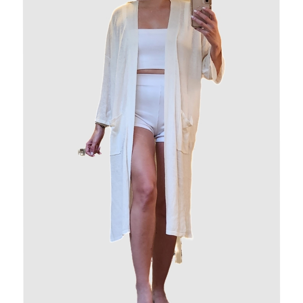 Dynamite XS/S NWOT linen cotton blend longline lightweight split hem cardigan